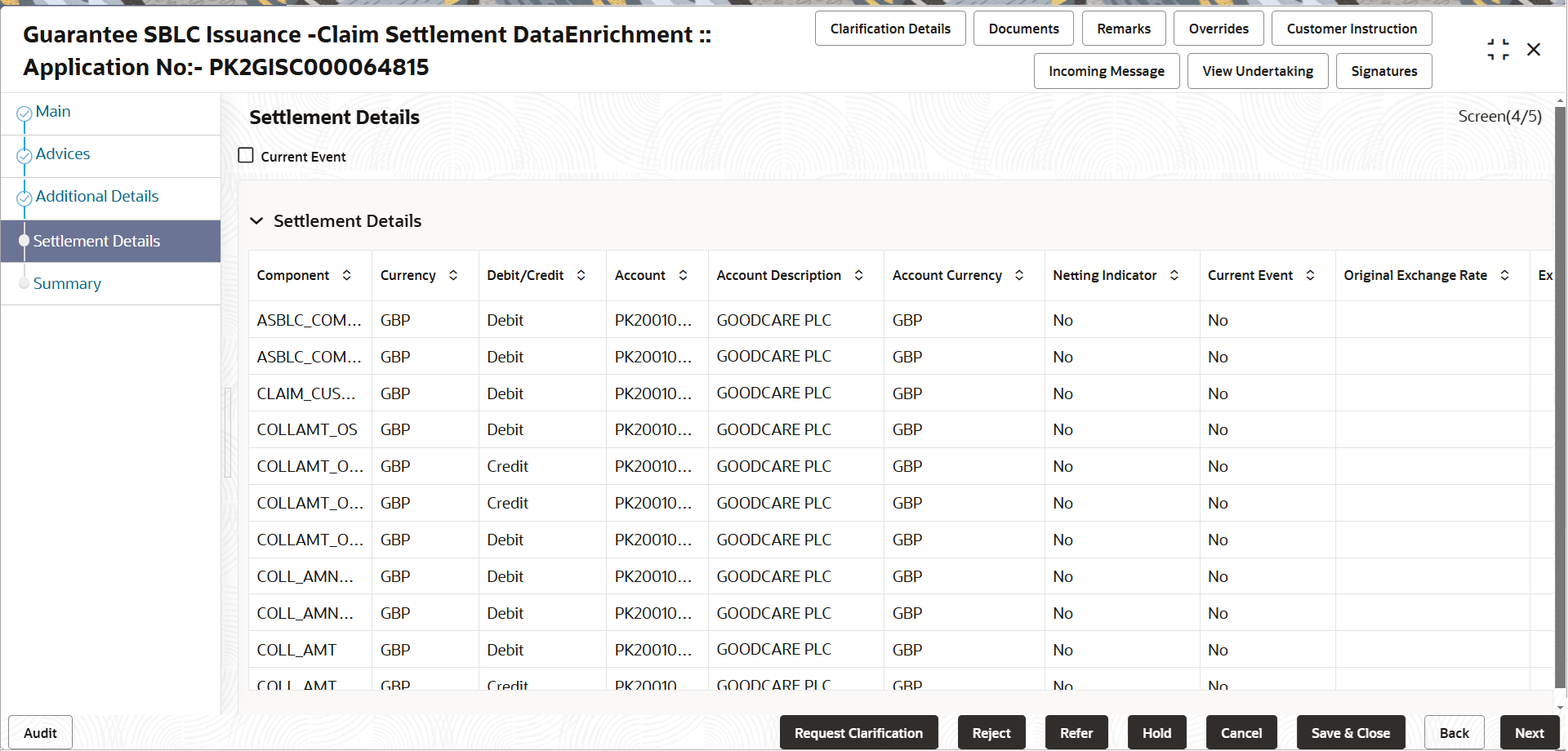 Description of desettlementdetails1.png follows