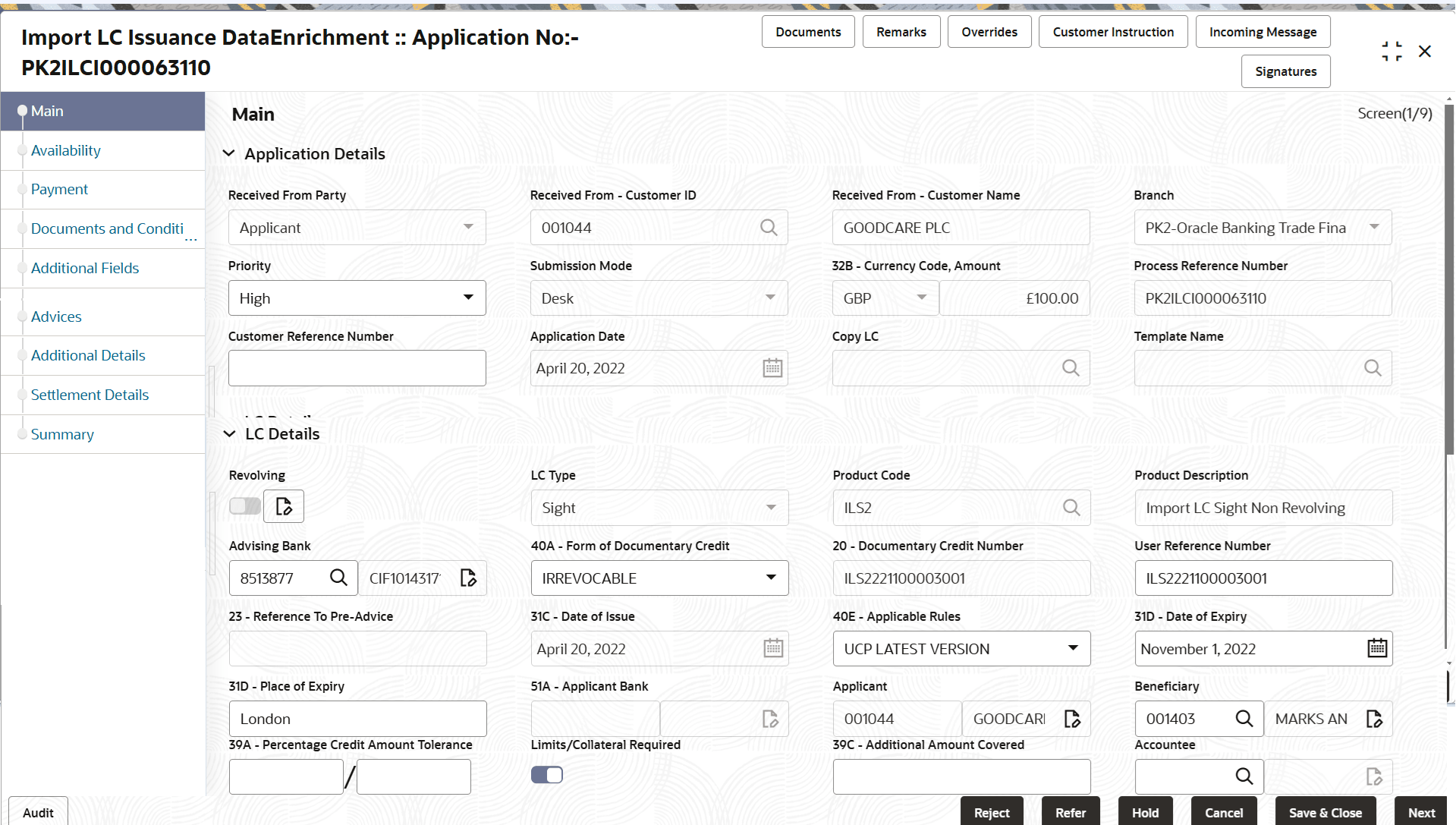 Description of demainapplicationdetails.png follows