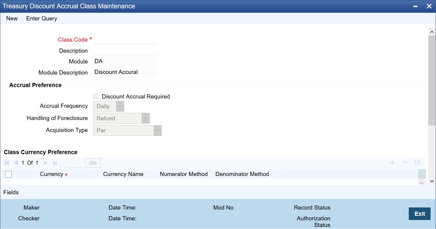 Discount Accrual Class Maintenance