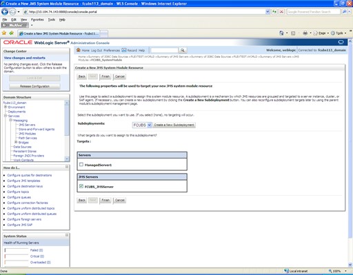 The image shows the Create a New JMS System Module Resource - Advance Targeting Screen. It displays several fields to specify the Create a New JMS System Module Resource - Advance Targeting.