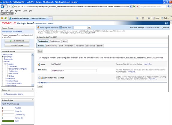The image shows the Settings for FCUBS_SystemModule - Messages Screen. It displays several fields to specify the Settings for FCUBS_SystemModule - Messages.