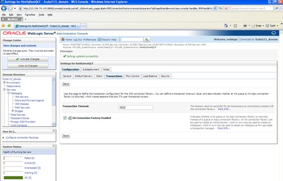 The image shows the Settings for NotifyDestQCF - Messages Screen. It displays several fields to specify the Settings for NotifyDestQCF - Messages.