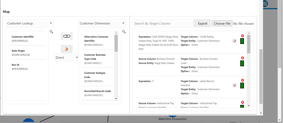 The Map panel displays fields associated with the dataset and their details