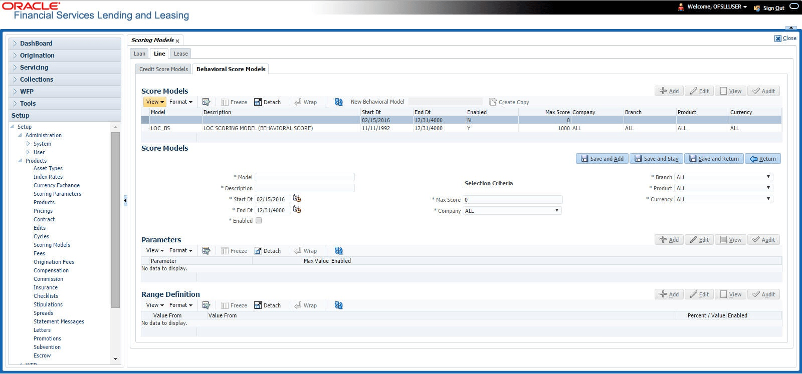 Behavioral Score Models - Line