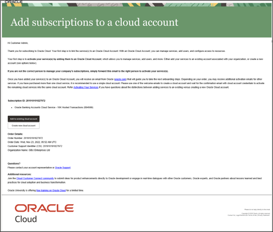 Description of welcome-oracle-cloud-setup-your-account-email.png follows