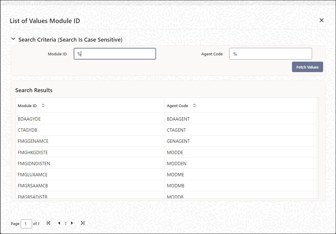 List of Values Module ID List of Values Module ID