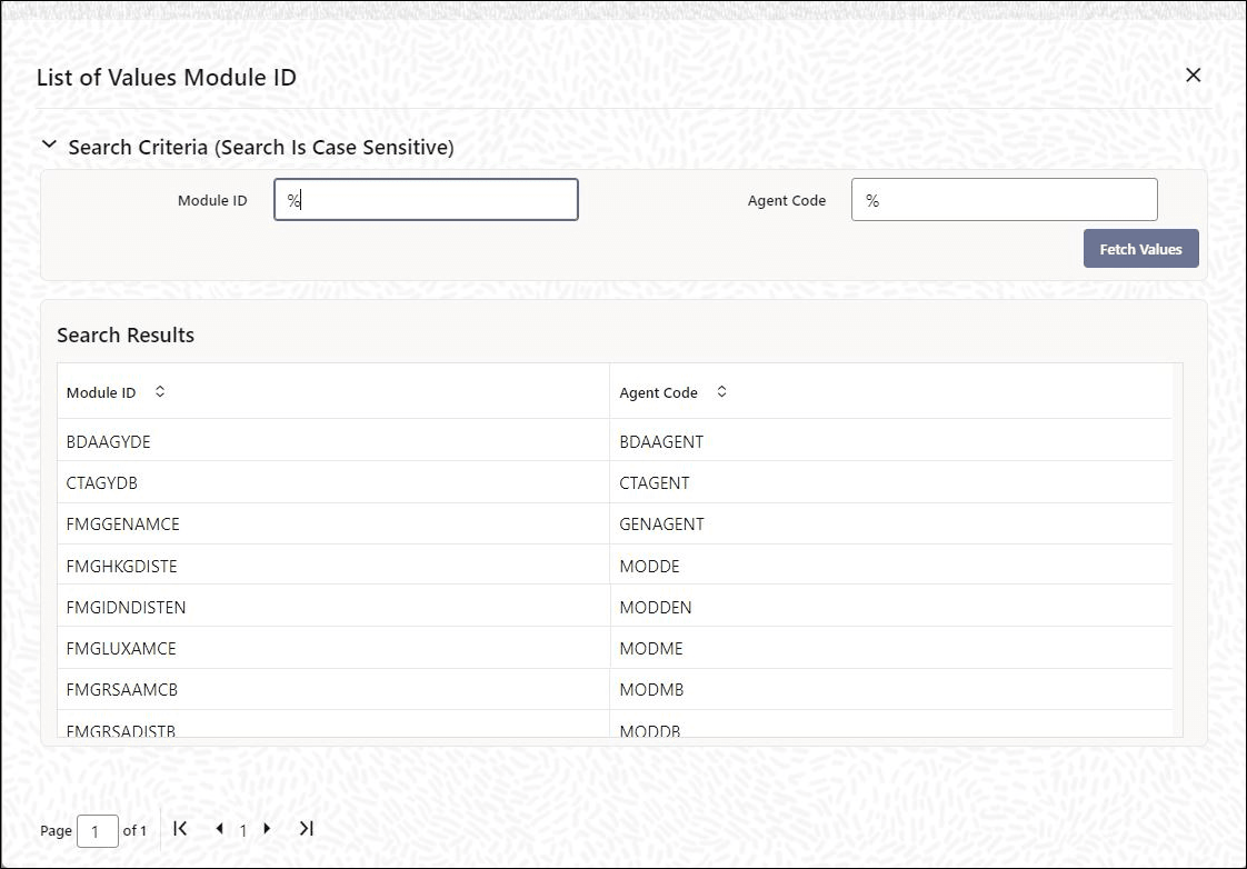 List of Values Module ID