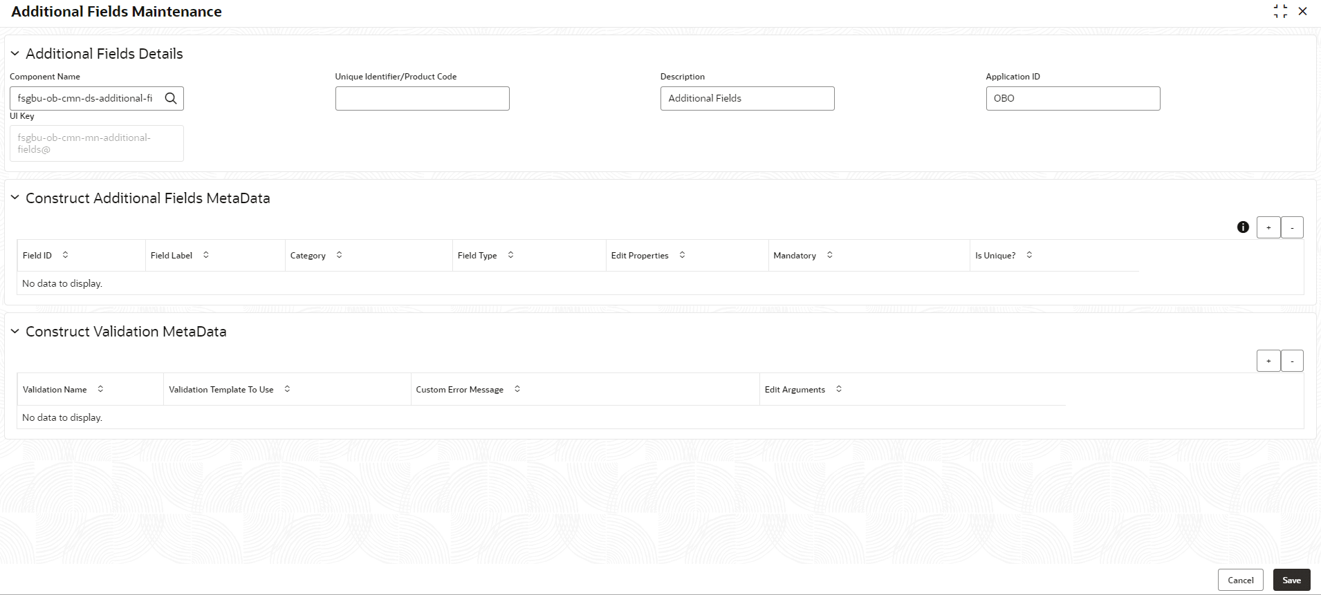 Additional Fields Maintenance