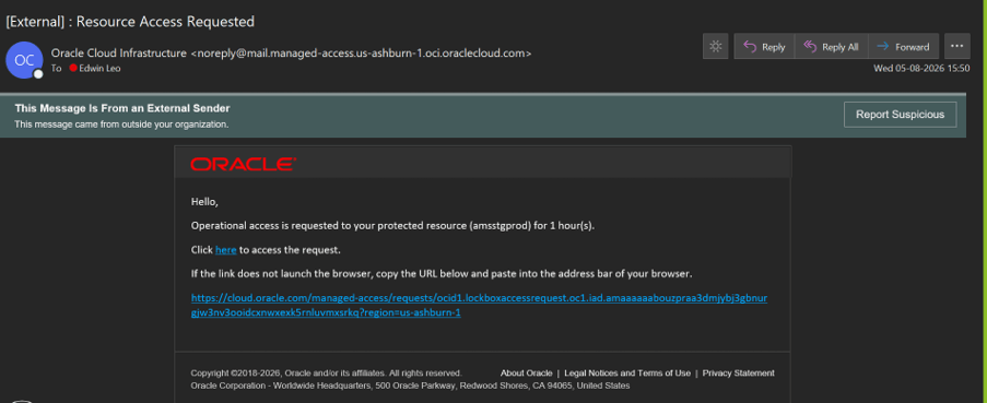 Resource access request email