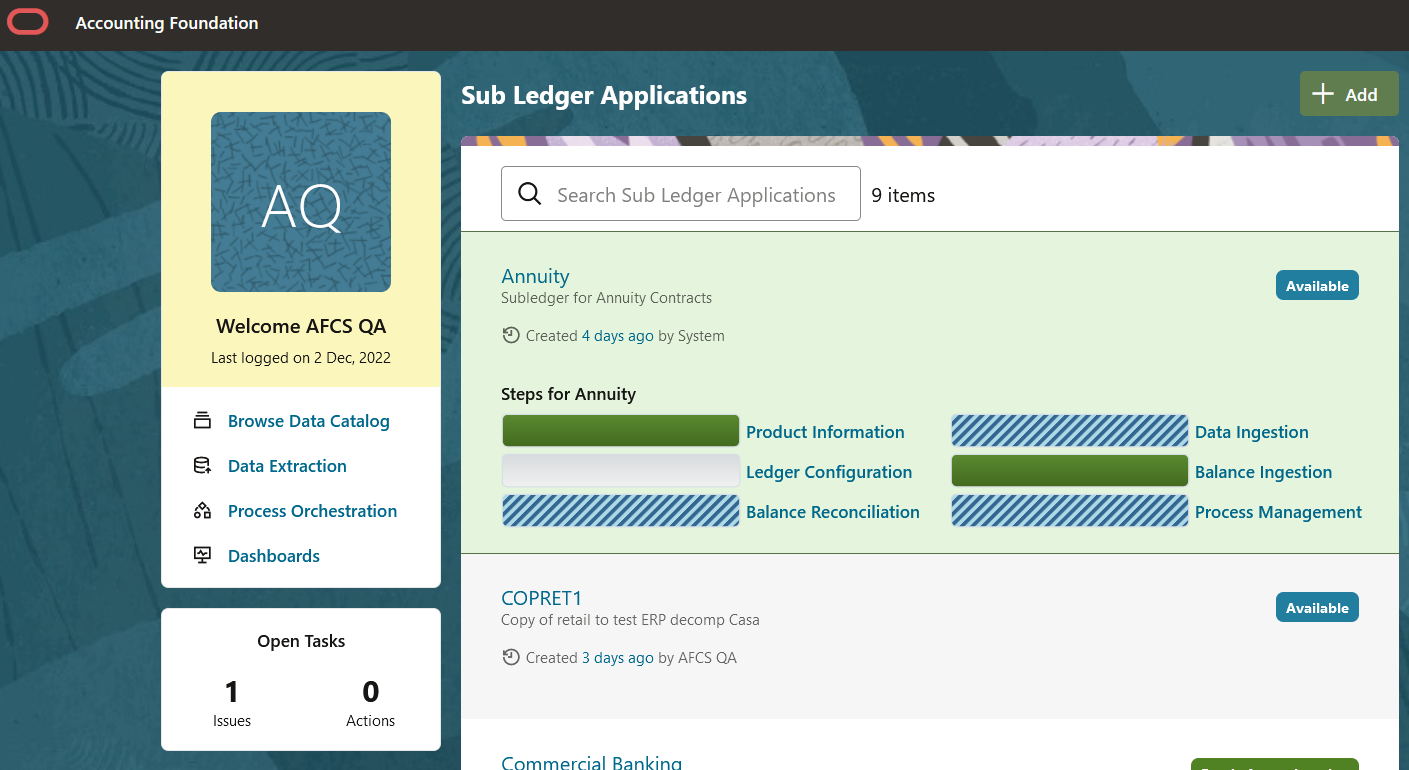 This image displays the Subledger Application.