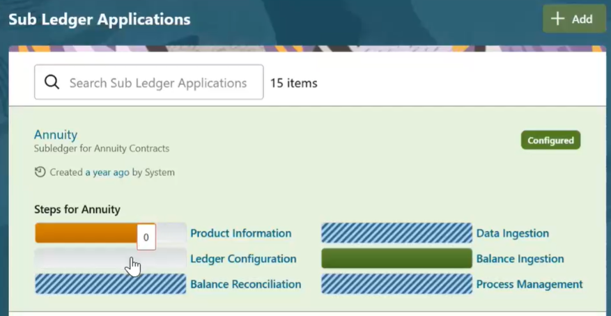 This image displays the Subledger Configuration for Annuity_step 1