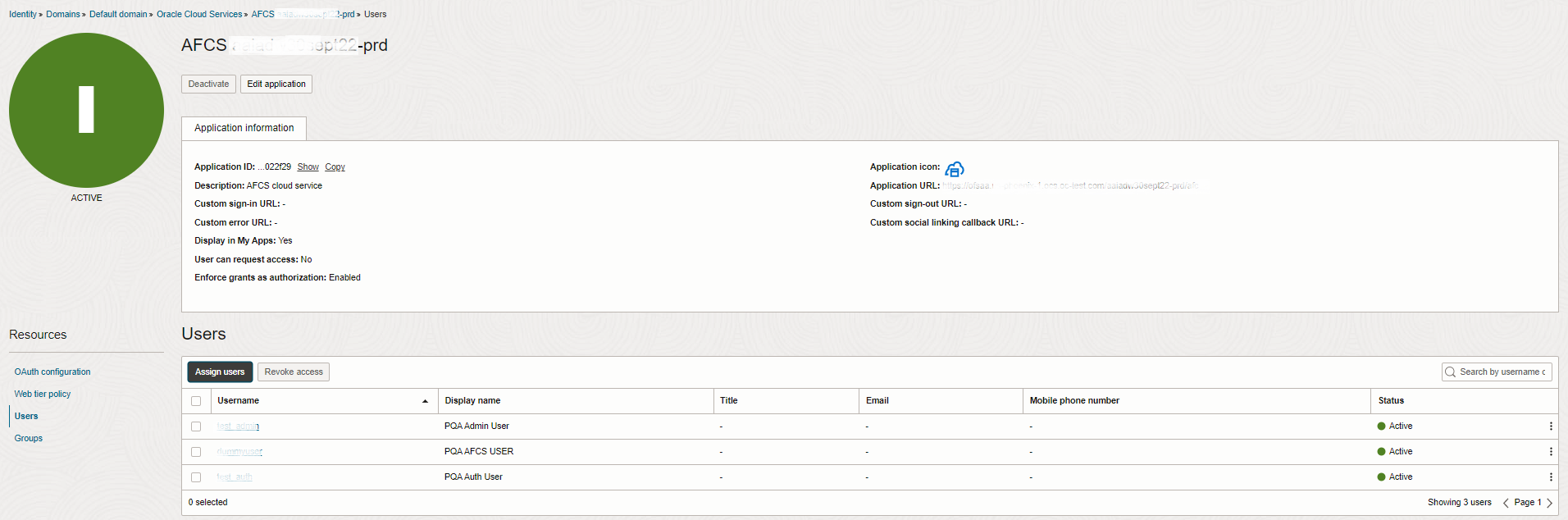 Assign Users page