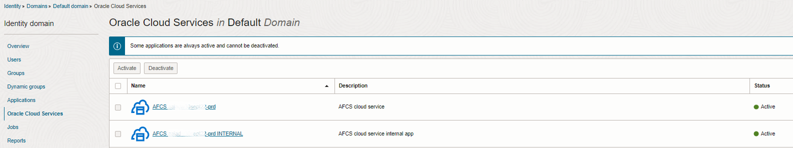 Oracle Cloud Services page