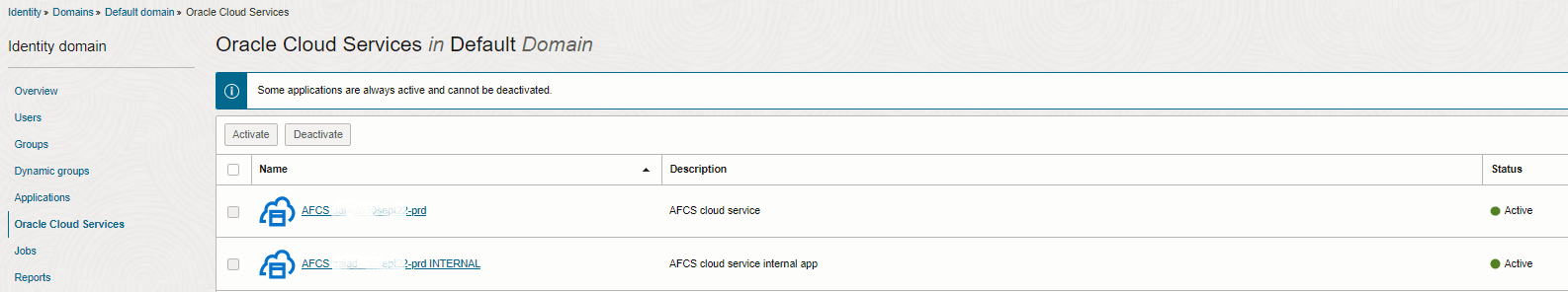 Oracle Cloud Services page