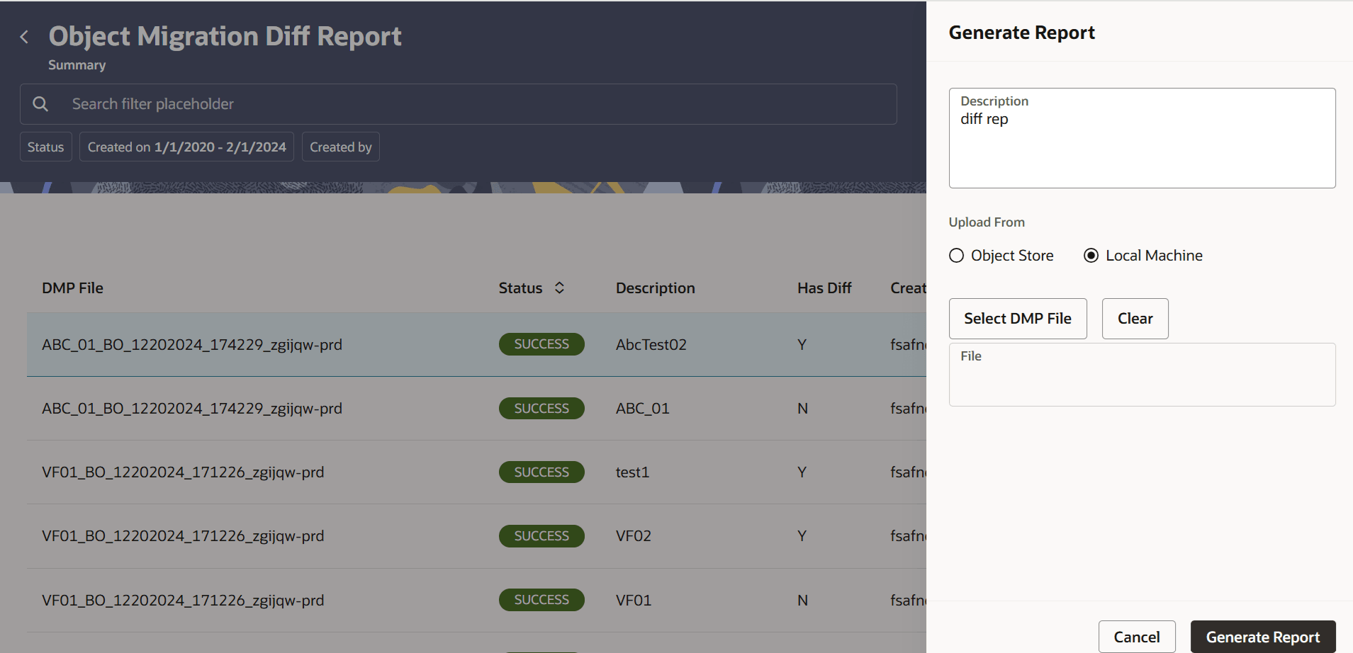 Generate Diff Report Generate Diff Report
