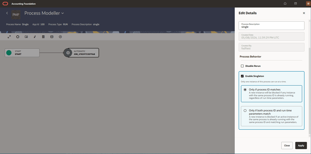 Singleton if process ID matches