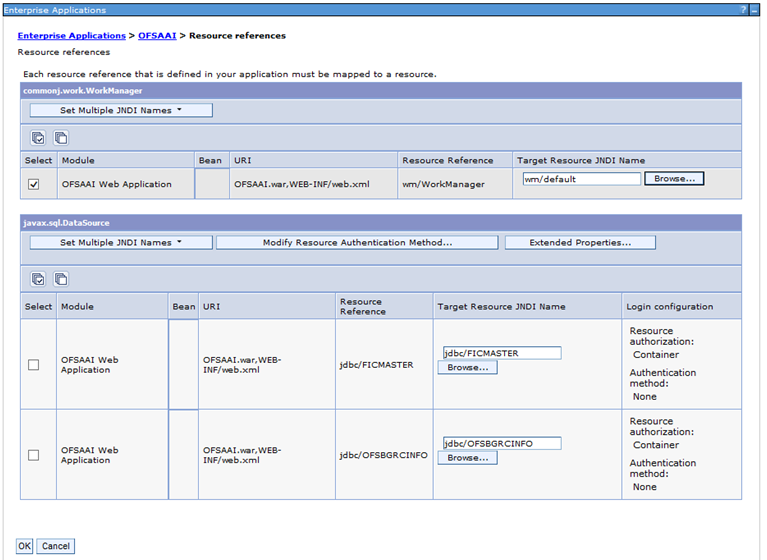 This image displays the Enterprise Applications page for Resource reference configuration.