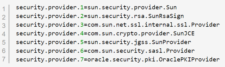 This image displays the JRE install located in the Java.Security file.