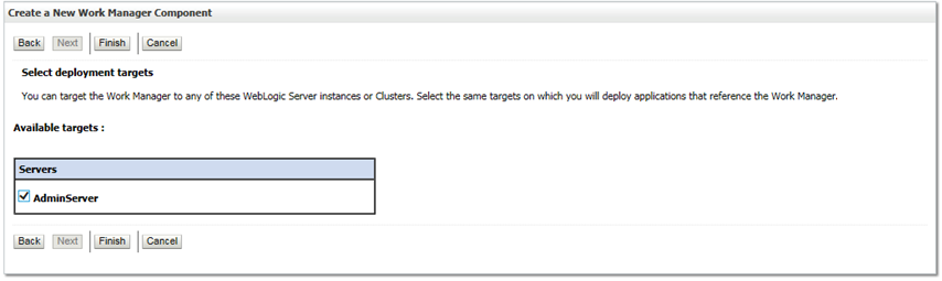 This image displays the New Work Manager Component window.