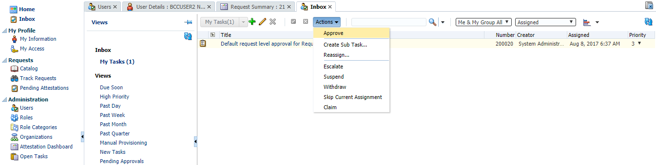 This image displays the OIM Identity Console.