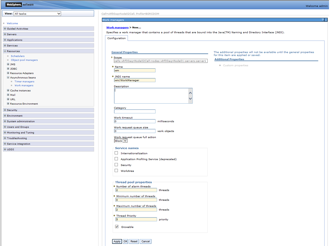 This image displays the Work Managers Configuration page.