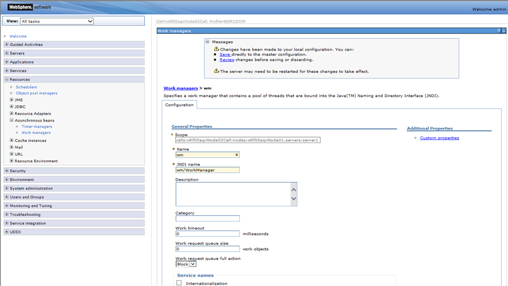 This image displays the Work Managers Configuration page.