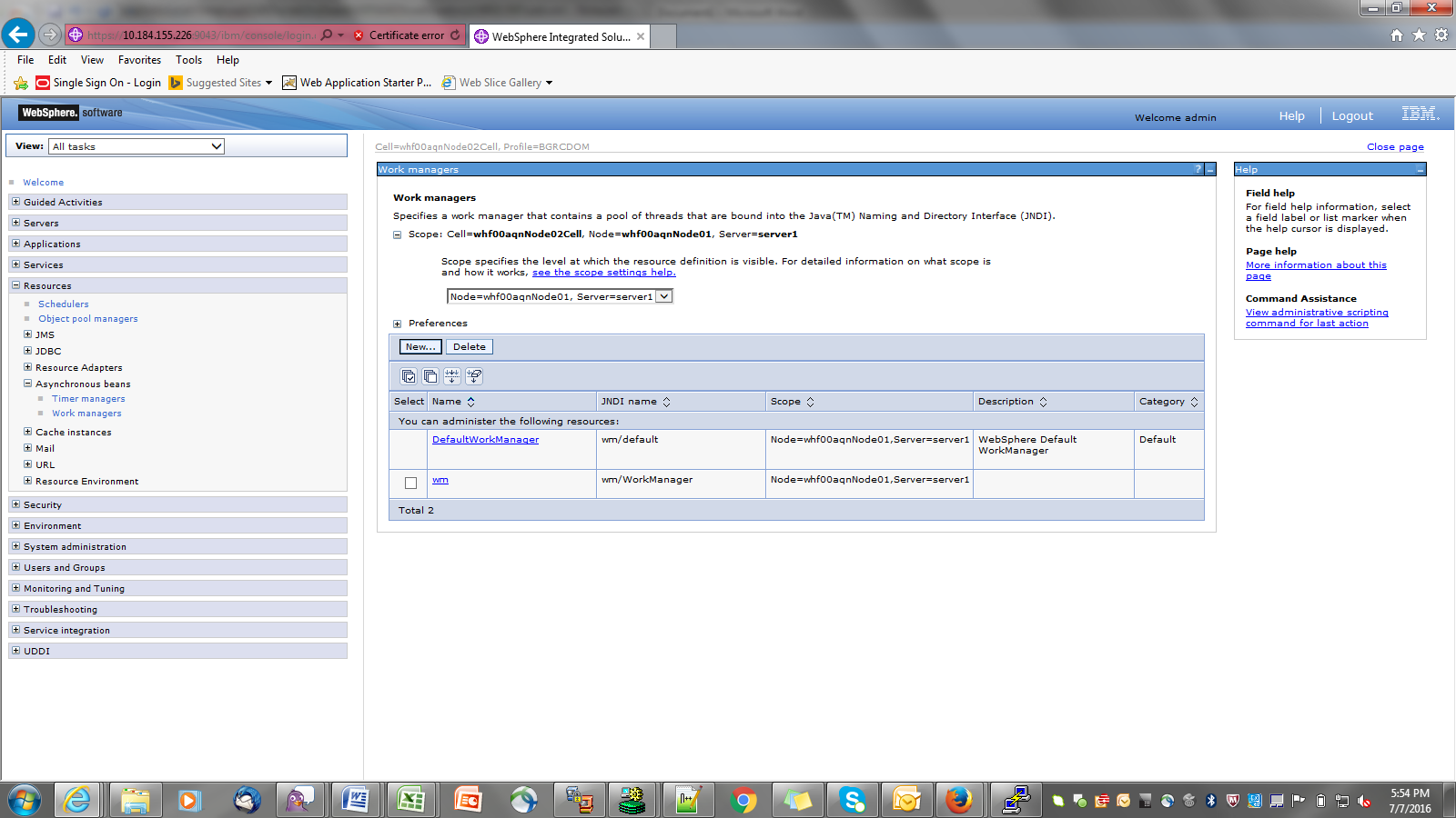 This image displays the Work Managers Configuration page.