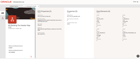 This illustration displays the External Data Descriptor to view a list of objects when selected from Data Foundation in the Catalog of Objects tab.
