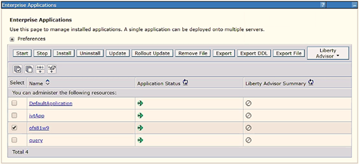 Enterprise Applications Window - Previously Deployed Applications