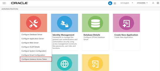 This illustration shows the Administration page. To configure the Instance Access Token, you can click the System Configuration and select Configure Instance Access Token.