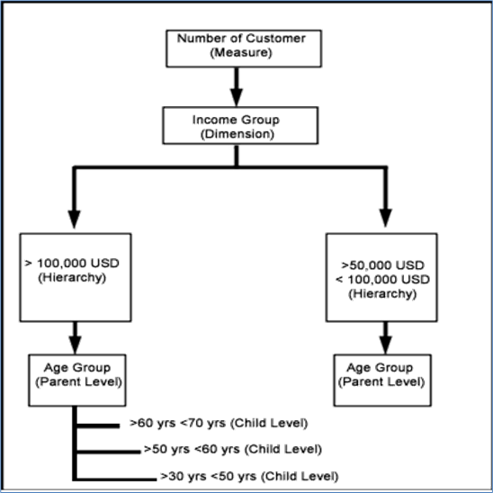 This illustration shows the Business Hierarchy to organize data into logical tree structure.