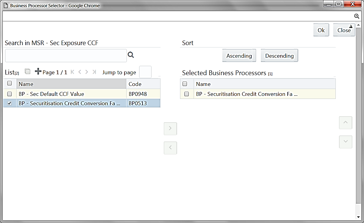 This image displays the Business Processor Selector window.