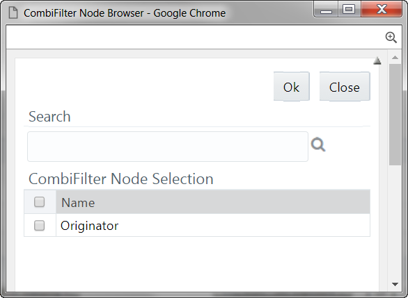 This image displays the CombiFilter Node Browser window.