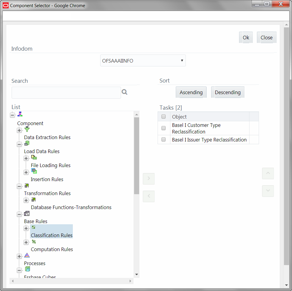 This image displays the Component Selector window.