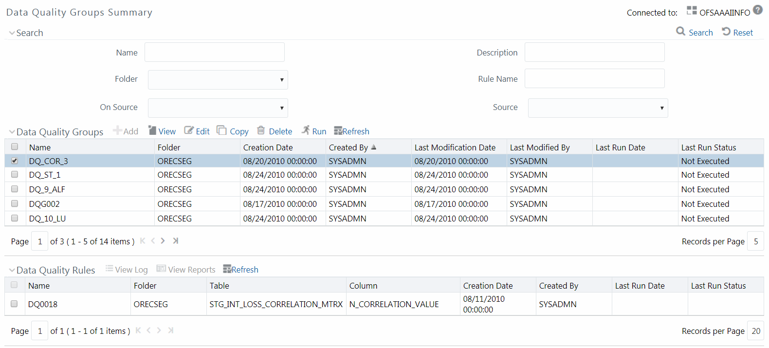 This image displays the Data Quality Groups Summary window.