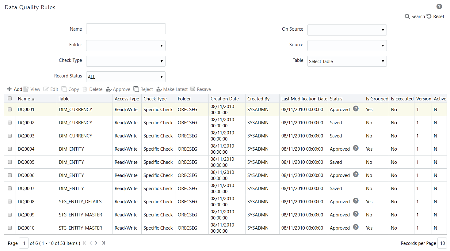 This image displays the Data Quality Rules window.