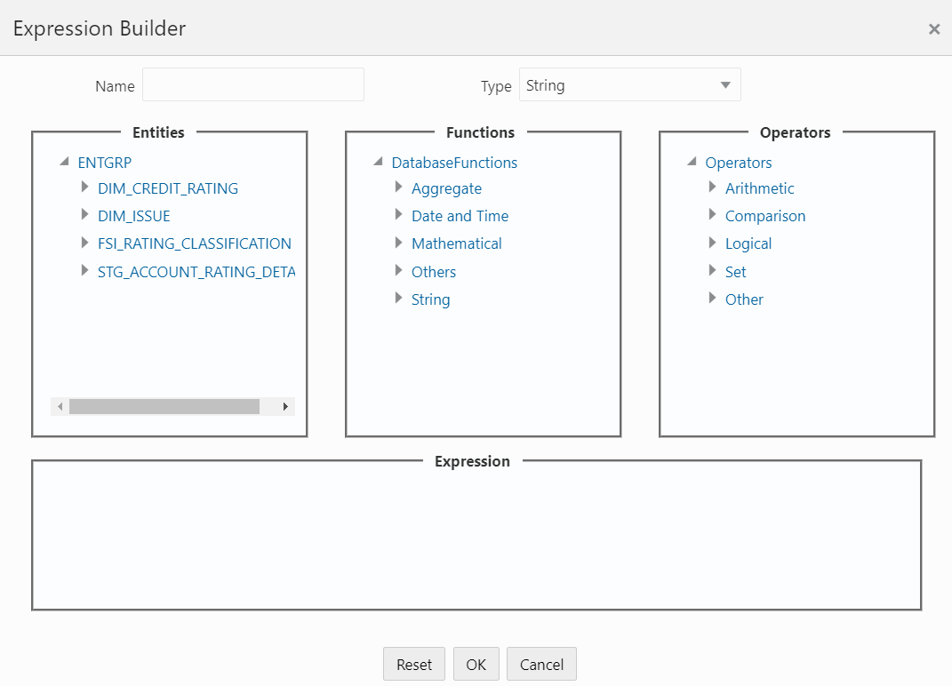 This image displays the Expression Builder window.