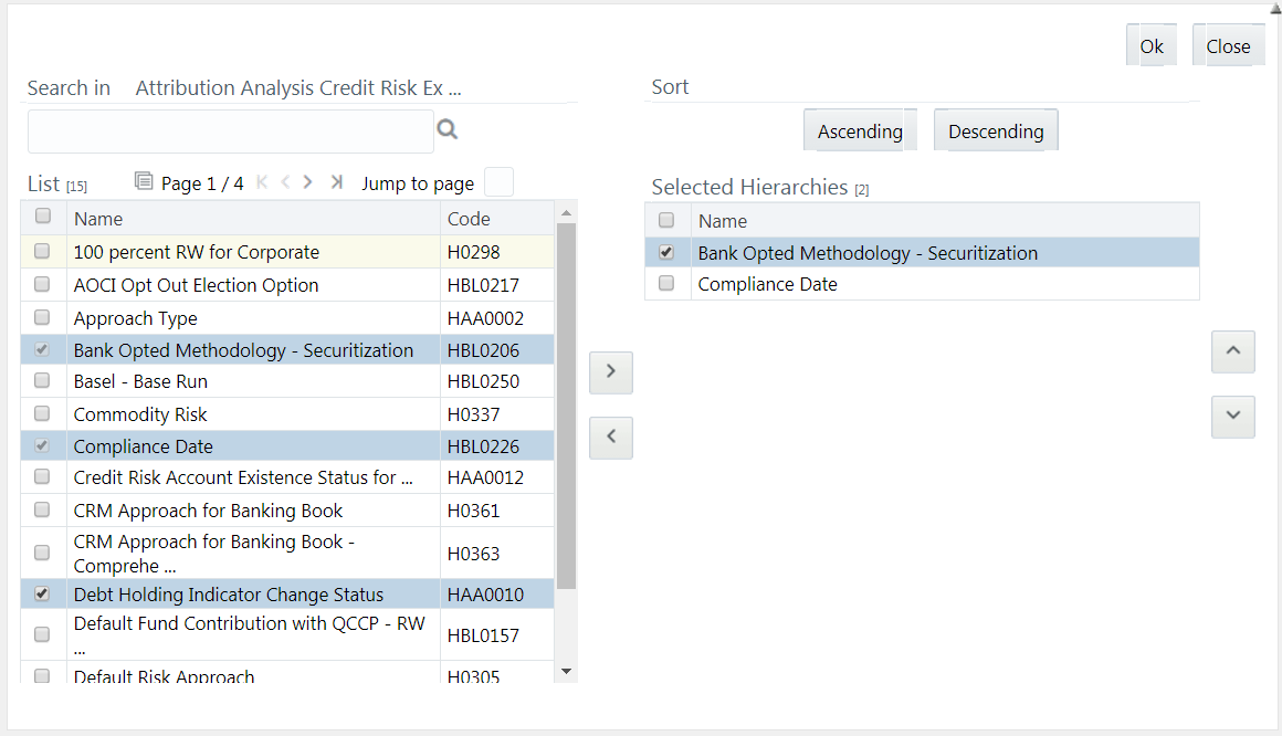 This image displays the Hierarchy Selector window.