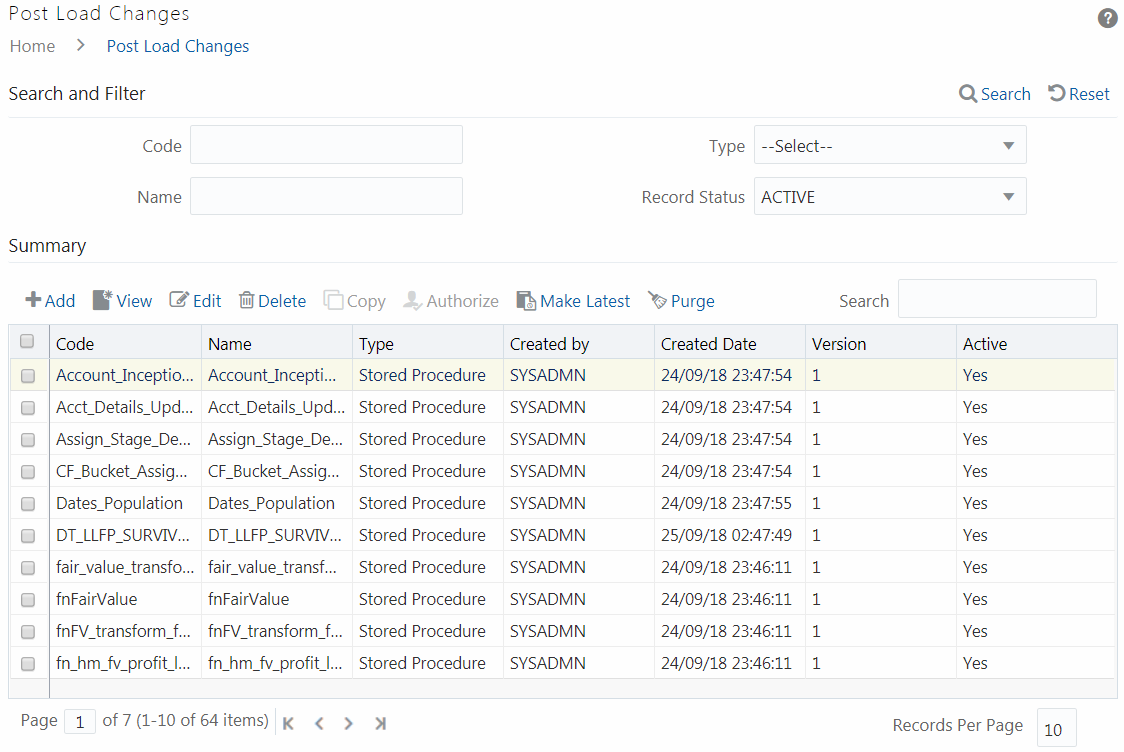 This image displays the Post Load Changes window.