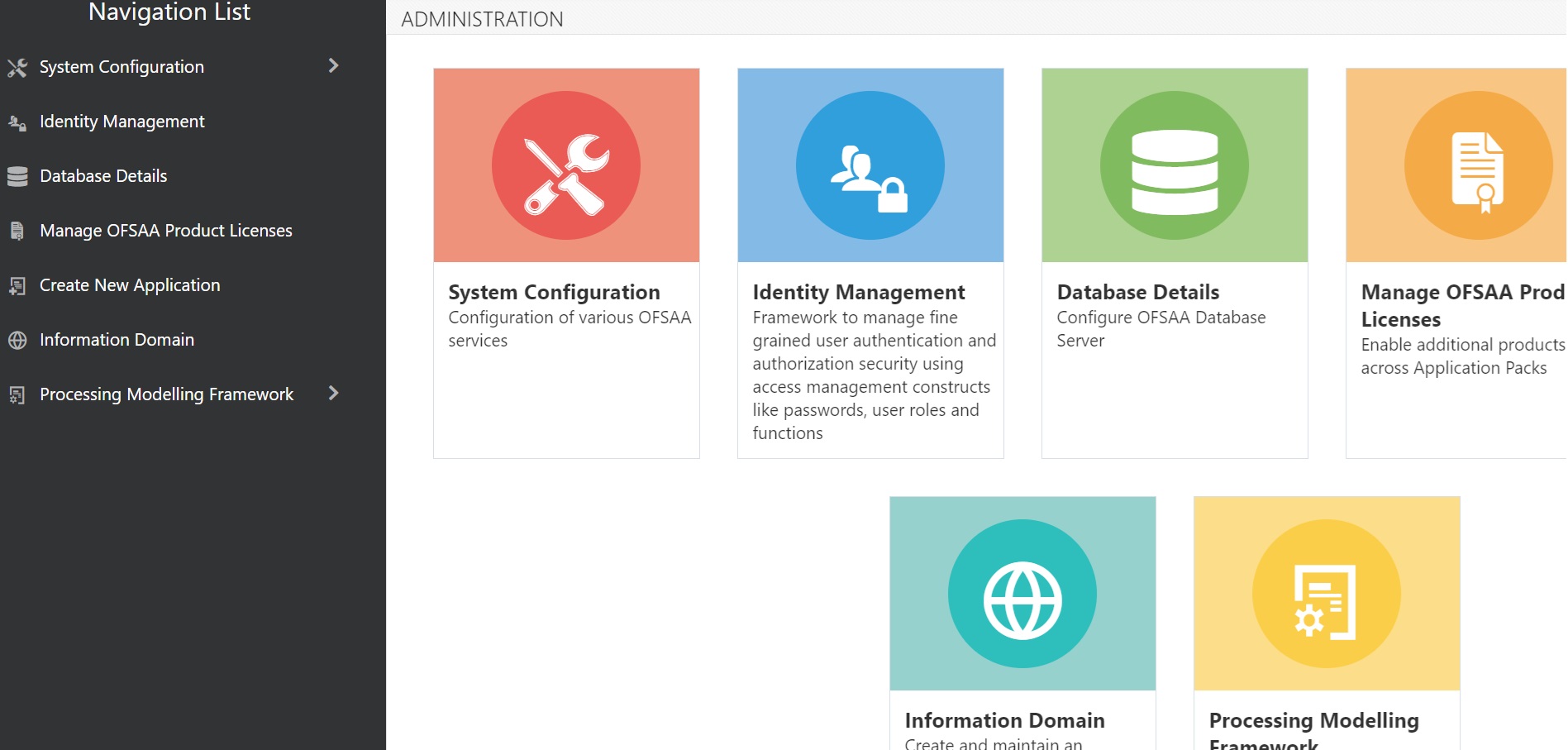 The Landing Screen and Navigation List for Sysadmn