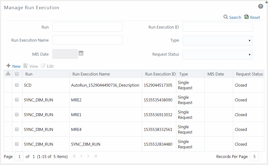 This image displays the Manage Run Execution window.