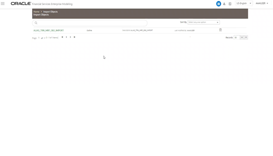 This illustration shows the Object Migration Import Summary window, which displays the list of pre-defined Import Definitions with their Migration Code and Dump Name. By clicking the Column header names, you can sort the column names in ascending or descending order. The window has the Search and Filter and Summary pane. In the Search and Filter pane, you can specify the details of the migration and search. In the Summary pane, the search results are displayed, you can also Add, View, Edit, Copy, Delete, and Import the definition.