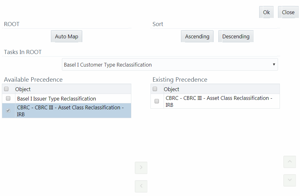 This image displays the Precedence Selector window.