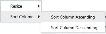 This illustration shows the Sort Columns options that are available to sort the columns in the report. The available options are Sort Column Ascending and Sort Column Descending.