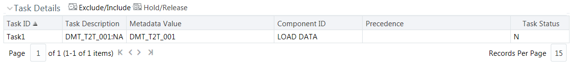 This illustration shows the Task Details pane. The task details are displayed in this pane. You can click the exclude or include option from this pane to exclude or include the task from the batch.