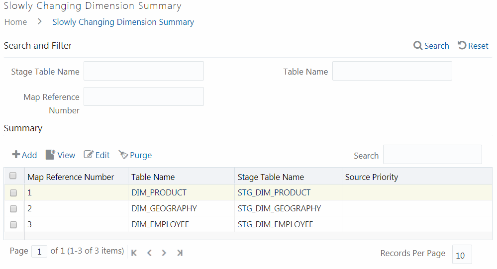 This image displays the Slowly Changing Dimension Summary window.