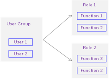 This illustration shows the User Group Mapping logic, which is related to the Role and its associated Functions.