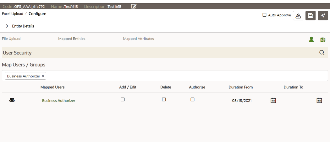 This image displays the User Security Options in the Entity Details page.