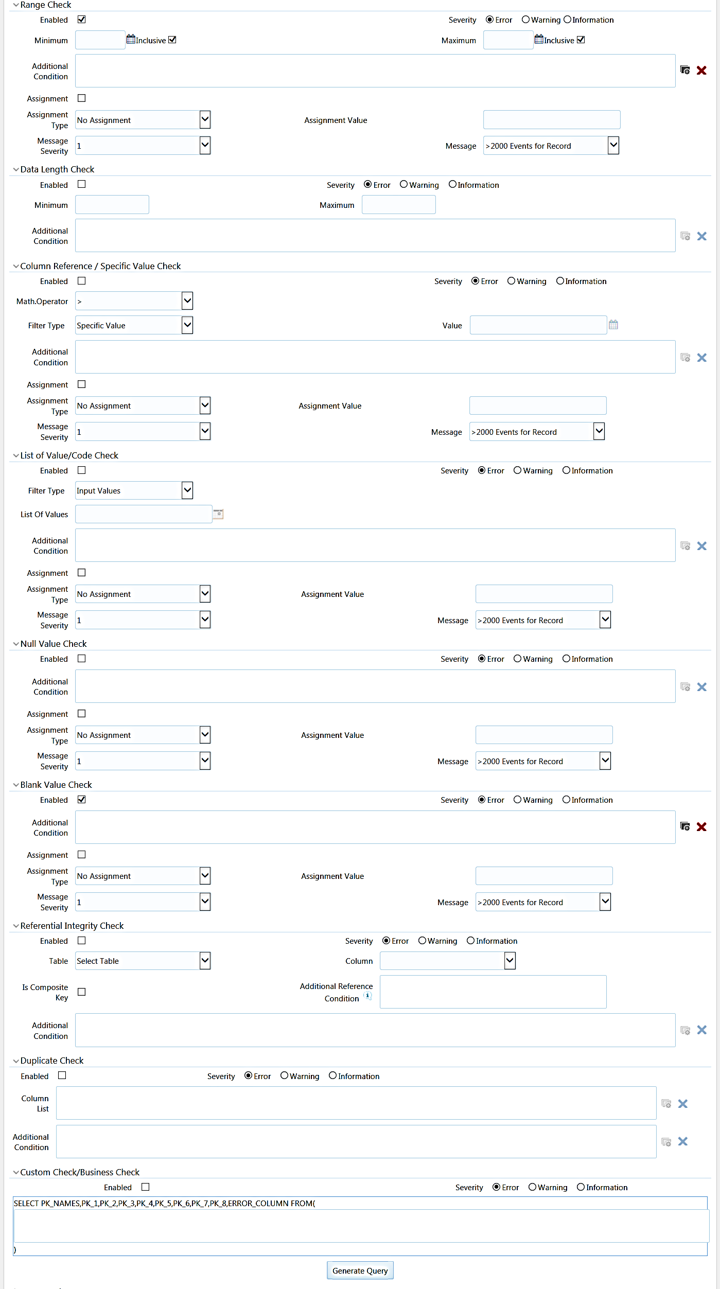 This image displays the Validation Checks window.