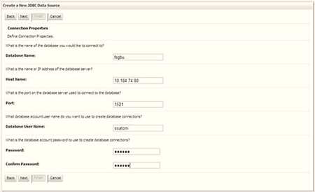 Enter the required details such as the Database Name, Host Name, Port, Oracle User Name, Password, and Confirm Password. Enter the required details such as the Database Name, Host Name, Port, Oracle User Name, Password, and Confirm Password.